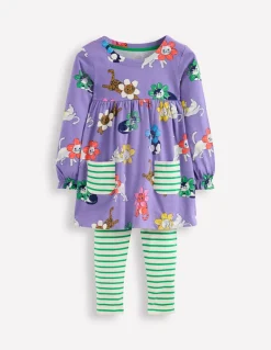 Long-sleeved print tunic set-Aster Purple Flower Cats-Boden Flash Sale