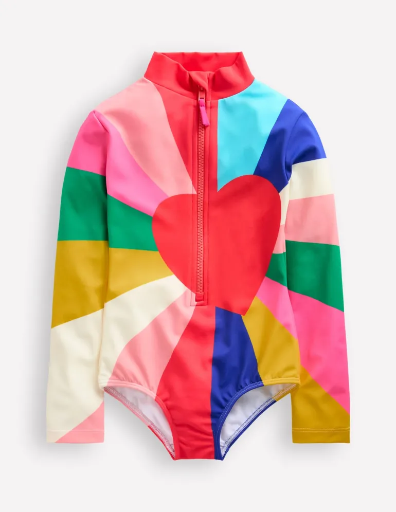 Long-Sleeved Swimsuit-Multi Rainbow Heart-Boden Hot