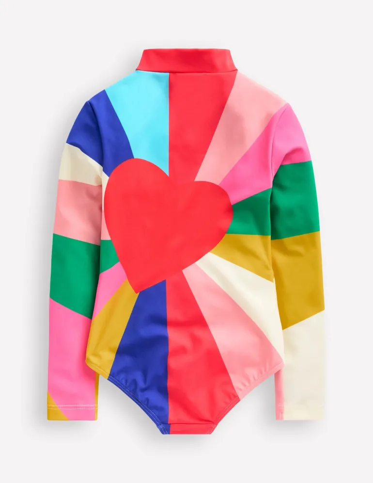 Long-Sleeved Swimsuit-Multi Rainbow Heart-Boden Hot