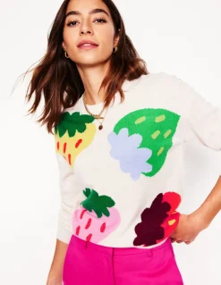 Lydia Cashmere Jumper-Ecru, Strawberries-Boden Sale