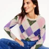 Lydia Cashmere Jumper-Green and Lilac Multi Argyle-Boden New