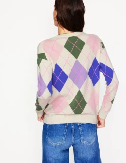 Lydia Cashmere Jumper-Green and Lilac Multi Argyle-Boden New