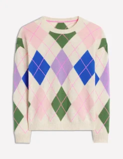 Lydia Cashmere Jumper-Green and Lilac Multi Argyle-Boden New