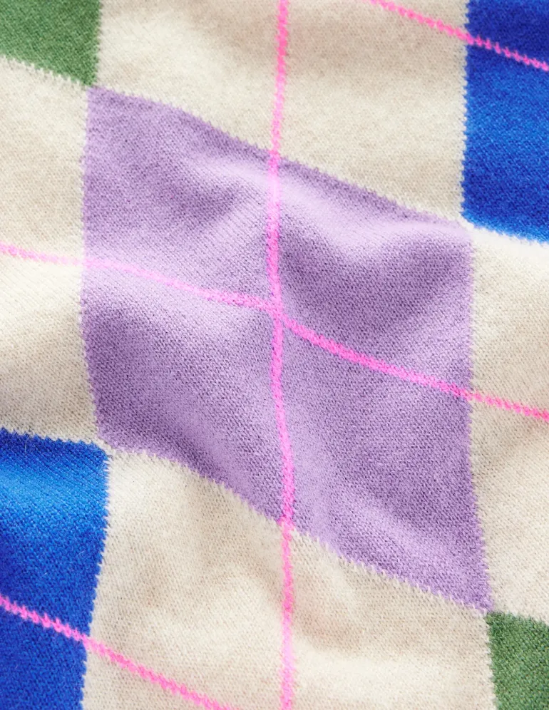Lydia Cashmere Jumper-Green and Lilac Multi Argyle-Boden New