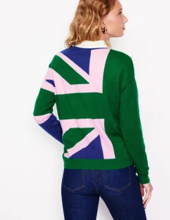 Lydia Cashmere Jumper-Rich Emerald Green, Union Jack-Boden Cheap