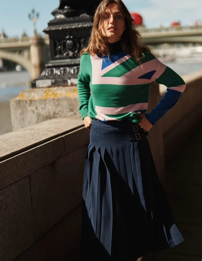 Lydia Cashmere Jumper-Rich Emerald Green, Union Jack-Boden Cheap