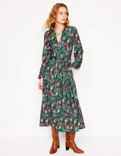 Maeve Trim Jersey Midi Dress-Rich Emerald, Blossom Scatter-Boden Best Sale