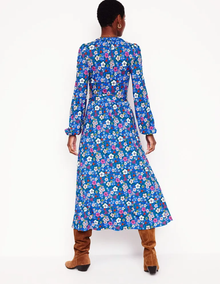 Maeve Trim Jersey Midi Dress-Gallery Blue, Blossom Scatter-Boden Hot