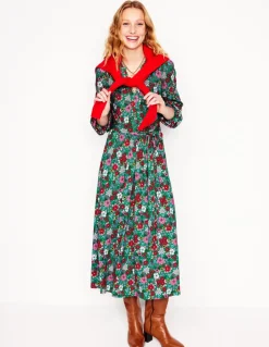 Maeve Trim Jersey Midi Dress-Rich Emerald, Blossom Scatter-Boden Best Sale