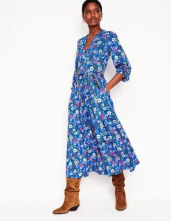 Maeve Trim Jersey Midi Dress-Gallery Blue, Blossom Scatter-Boden Hot