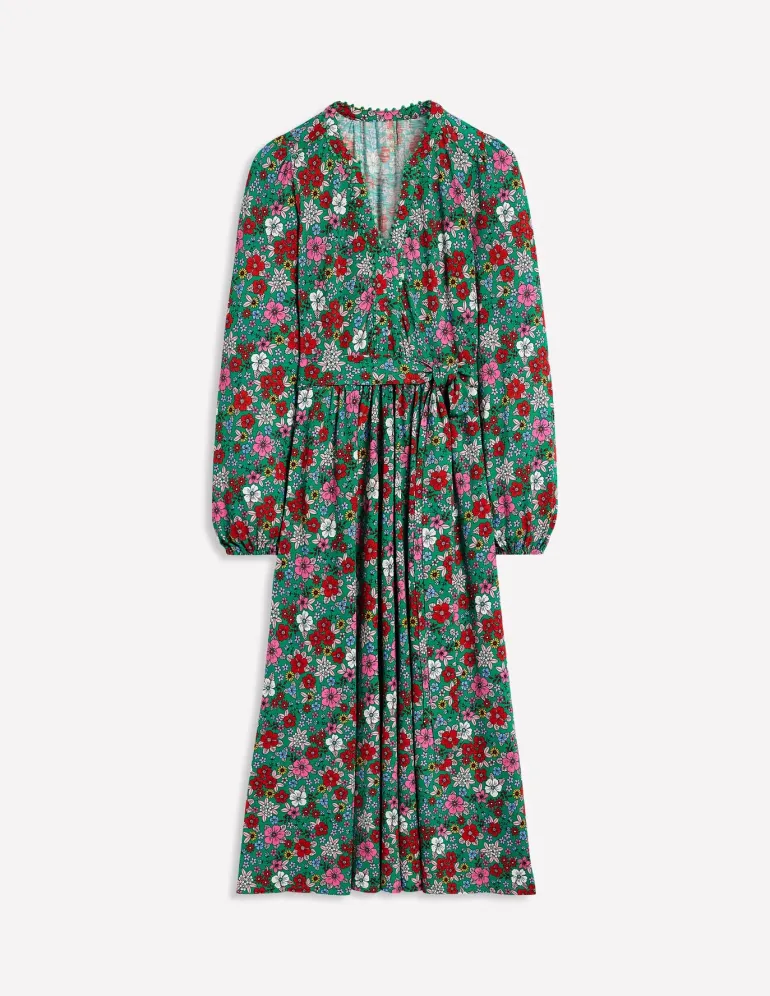 Maeve Trim Jersey Midi Dress-Rich Emerald, Blossom Scatter-Boden Best Sale