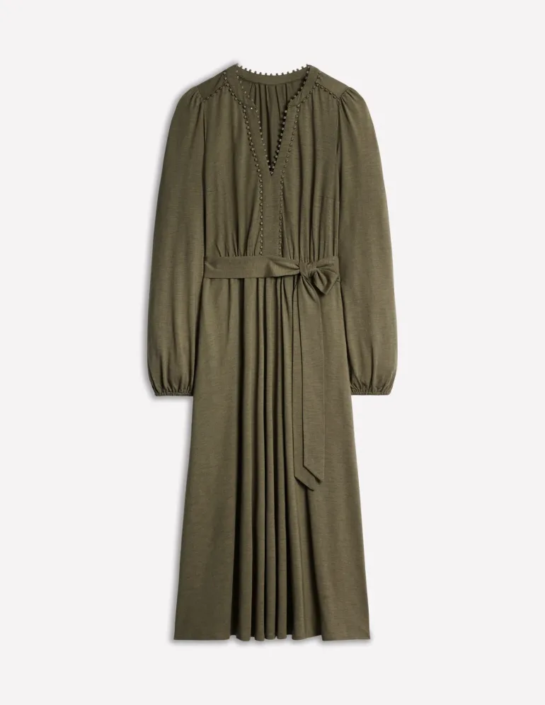 Maeve Trim Jersey Midi Dress-Classic Khaki-Boden Online
