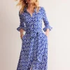 Marcia Jersey Midi Shirt Dress-Sapphire Blue, Falling Geo-Boden Clearance