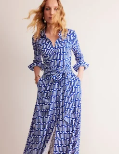 Marcia Jersey Midi Shirt Dress-Sapphire Blue, Falling Geo-Boden Clearance