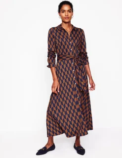 Marcia Jersey Midi Shirt Dress-Cognac, Chevron Swirl-Boden Clearance