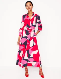 Marcia Jersey Midi Shirt Dress-Poppy Red, Geometric Shuffle-Boden Online