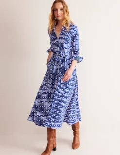 Marcia Jersey Midi Shirt Dress-Sapphire Blue, Falling Geo-Boden Clearance