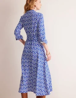 Marcia Jersey Midi Shirt Dress-Sapphire Blue, Falling Geo-Boden Clearance