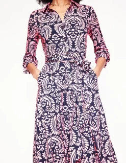 Marcia Jersey Midi Shirt Dress-Milkshake, Decorative Flora-Boden Hot