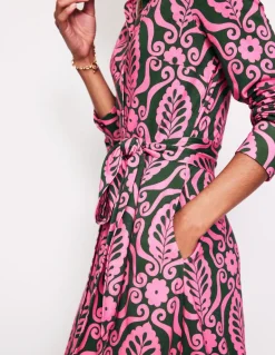 Marcia Jersey Midi Shirt Dress-Party Pink, Foliage Stamp-Boden Fashion