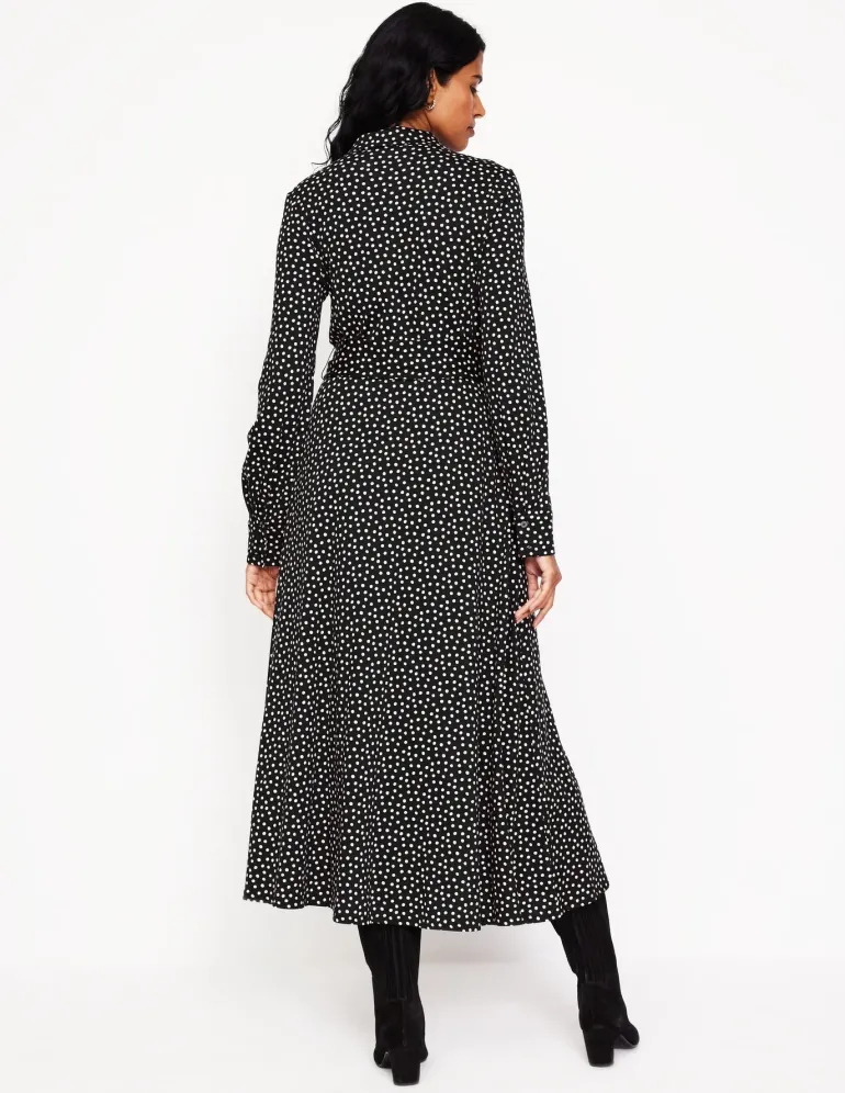 Marcia Jersey Midi Shirt Dress-Black, Abstract Dot-Boden Best