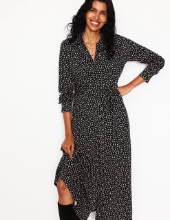 Marcia Jersey Midi Shirt Dress-Black, Abstract Dot-Boden Best