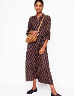 Marcia Jersey Midi Shirt Dress-Cognac, Chevron Swirl-Boden Clearance