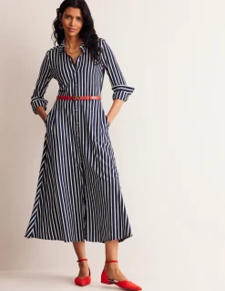 Marcia Jersey Midi Shirt Dress-Navy, Ivory Stripe-Boden Shop