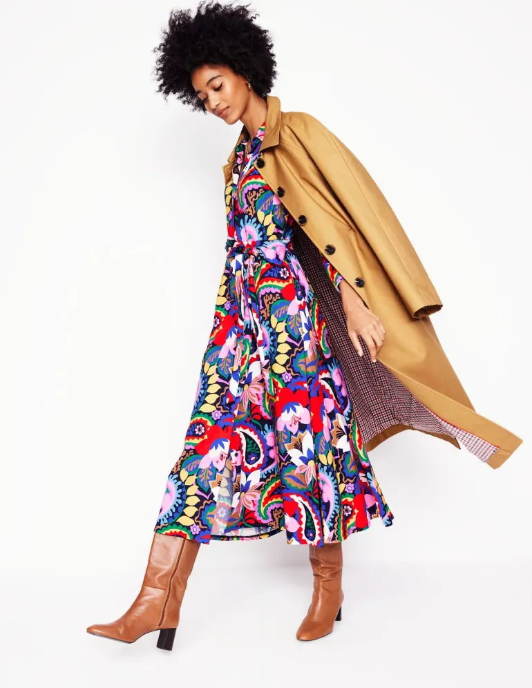 Marcia Jersey Midi Shirt Dress-Multi, Botanical Paisley-Boden Store