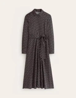 Marcia Jersey Midi Shirt Dress-Black, Abstract Dot-Boden Best