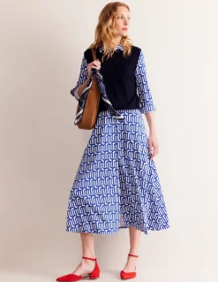 Marcia Jersey Midi Shirt Dress-Sapphire Blue, Falling Geo-Boden Clearance