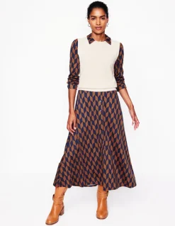 Marcia Jersey Midi Shirt Dress-Cognac, Chevron Swirl-Boden Clearance