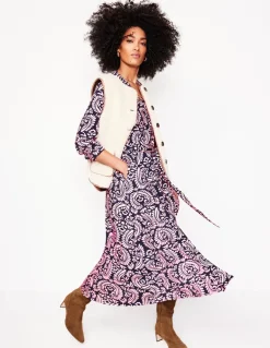 Marcia Jersey Midi Shirt Dress-Milkshake, Decorative Flora-Boden Hot