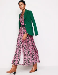 Marcia Jersey Midi Shirt Dress-Party Pink, Foliage Stamp-Boden Fashion