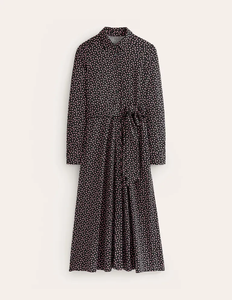 Marcia Jersey Midi Shirt Dress-Black, Abstract Dot-Boden Best