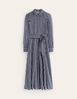 Marcia Jersey Midi Shirt Dress-Navy, Ivory Stripe-Boden Shop