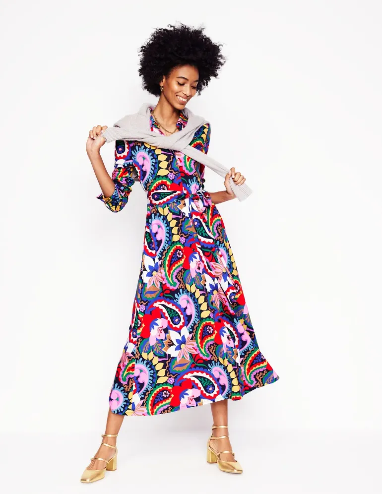 Marcia Jersey Midi Shirt Dress-Multi, Botanical Paisley-Boden Store