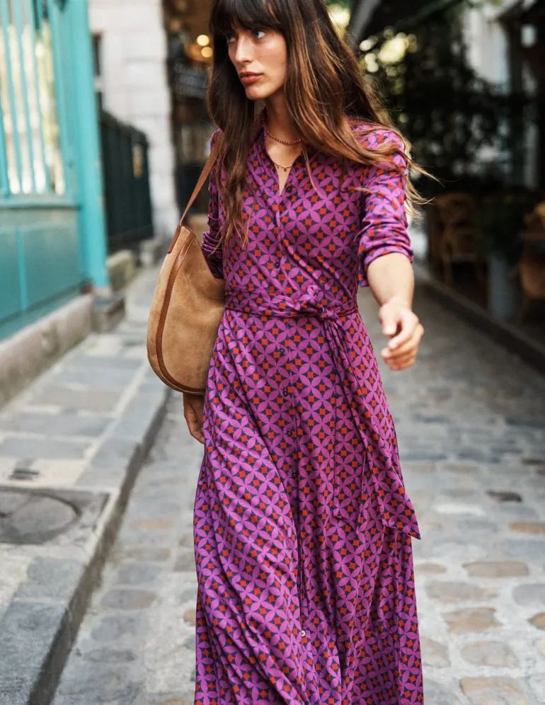 Marcia Jersey Midi Shirt Dress-Regal Purple, Diamond Terrace-Boden Cheap