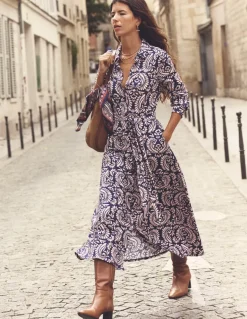 Marcia Jersey Midi Shirt Dress-Milkshake, Decorative Flora-Boden Hot