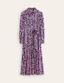Marcia Jersey Midi Shirt Dress-Milkshake, Decorative Flora-Boden Hot