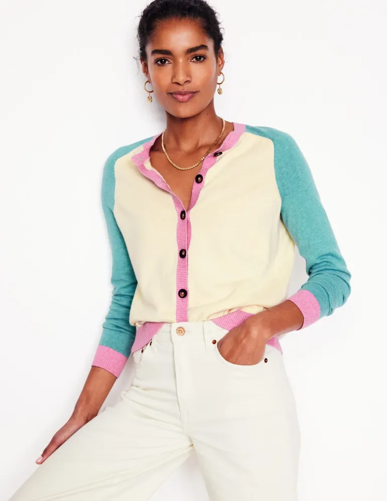 Meg Saddle Sleeve Cardigan-Warm Ivory, Colourblock-Boden Cheap