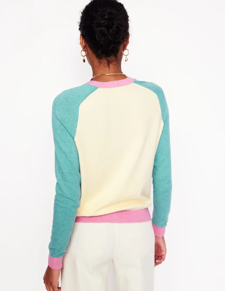 Meg Saddle Sleeve Cardigan-Warm Ivory, Colourblock-Boden Cheap