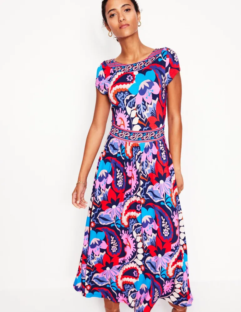 Melanie Jersey Midi Dress-French Navy, Botanical Paisley-Boden Cheap