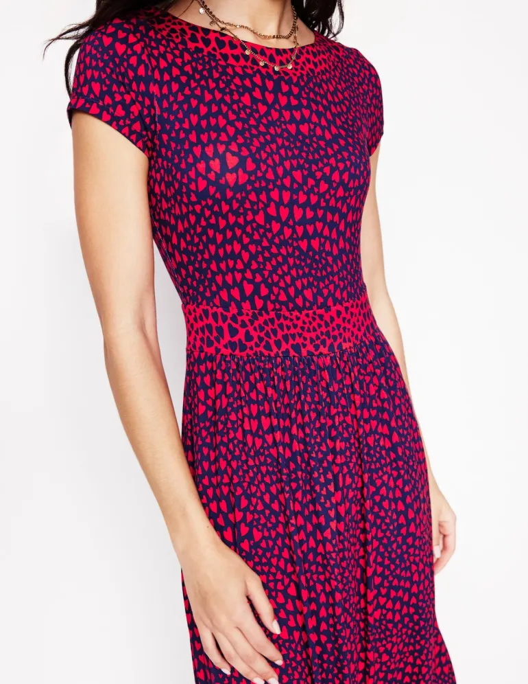 Melanie Jersey Midi Dress-French Navy, Heart Cluster-Boden Fashion