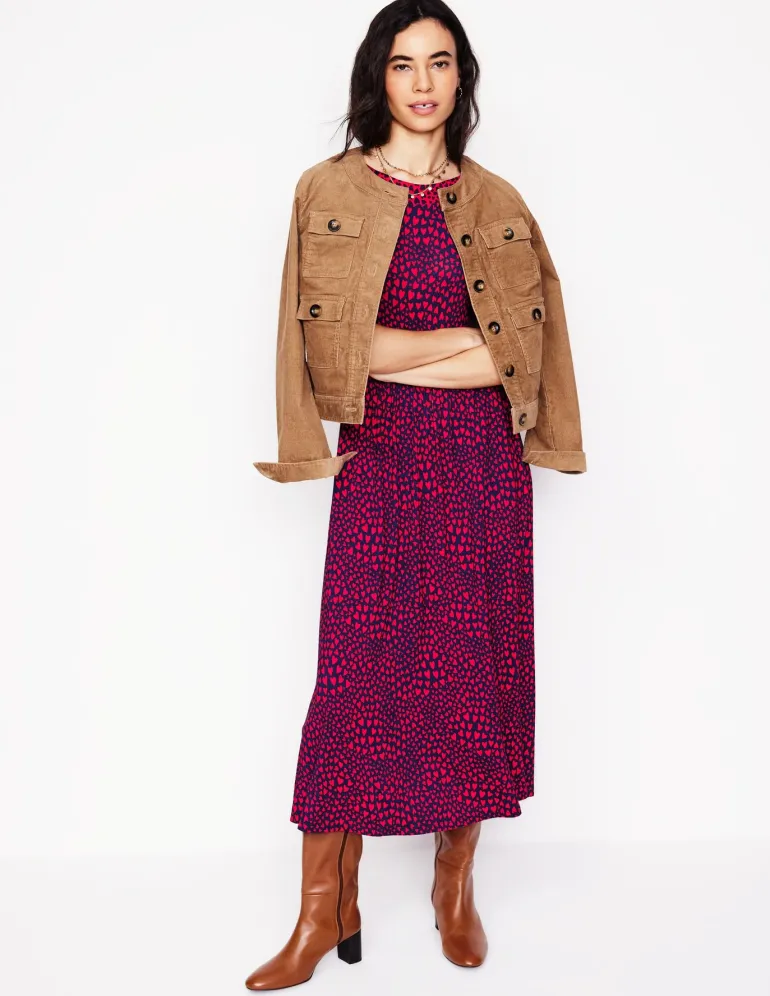 Melanie Jersey Midi Dress-French Navy, Heart Cluster-Boden Fashion