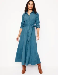 Mila Cord Midi Shirt Dress-Duck Egg Blue-Boden New