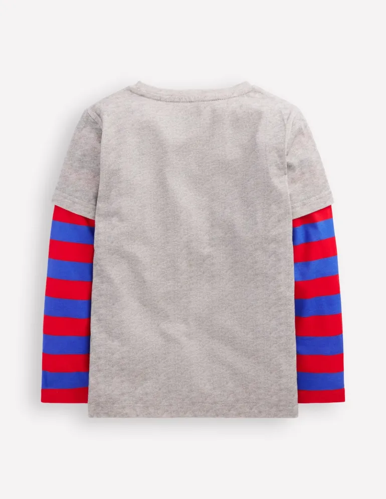 Mock Sleeve T-shirt-Grey Marl-Boden Outlet