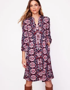 Naomi Relaxed Jersey Dress-Old Rose, Bloom Trellis-Boden Outlet