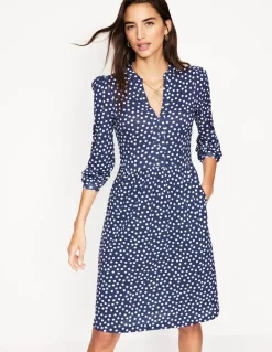 Naomi Relaxed Jersey Dress-French Navy, Abstract Dot-Boden Shop