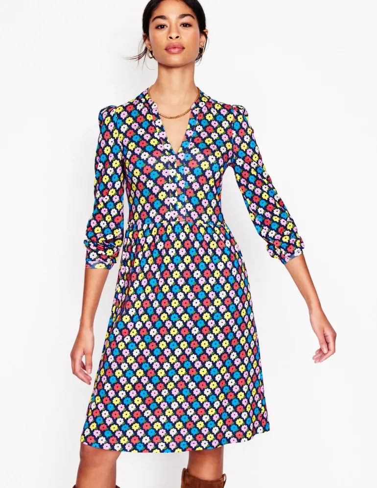 Naomi Relaxed Jersey Dress-French Navy, Flowerbed-Boden Fashion
